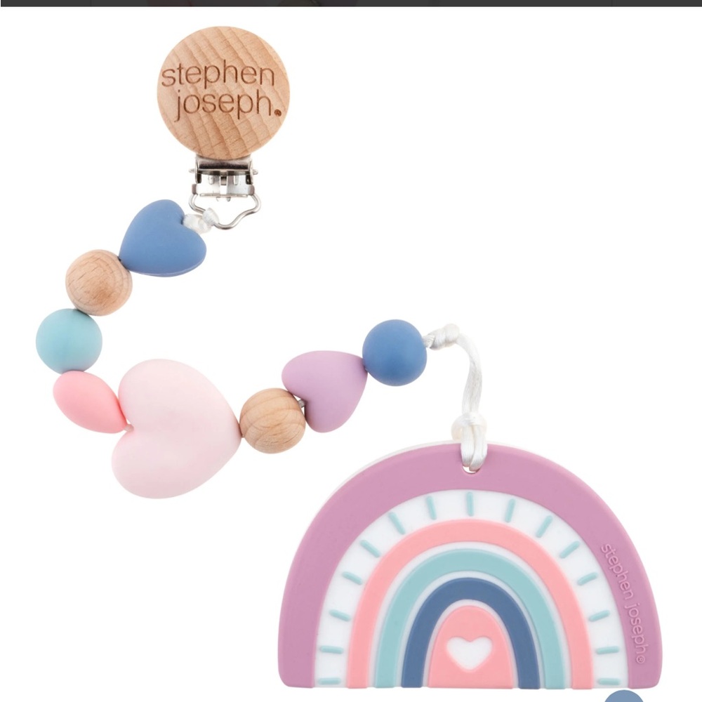 Stephen Joseph Rainbow Silicone Teether with Pacifier Clip